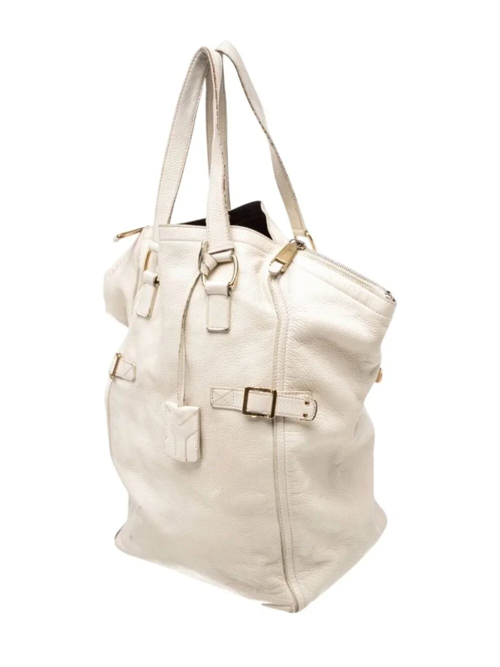 YSL Saint Laurent Vintage White Leather Tote Bag